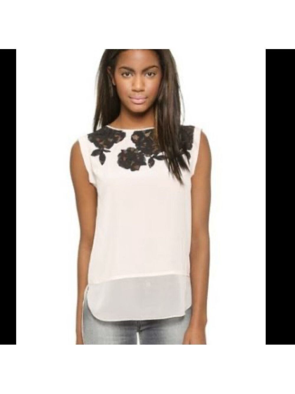 REBECCA TAYLOR SILK FLORAL LACE APPLIQUE BLOUSE SLEEVELESS WOMEN'S SIZE 6